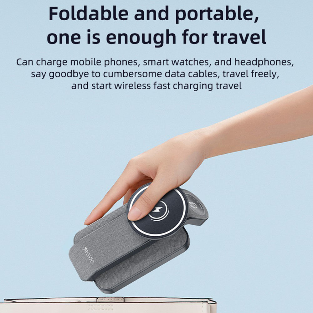 Caricabatterie Wireless Yesido DS26 3in1, 15W, 1.67A, Grigio