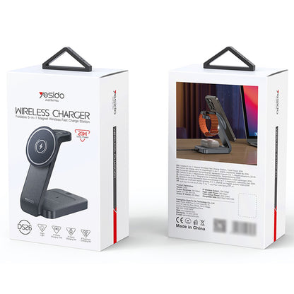 Caricabatterie Wireless Yesido DS26 3in1, 15W, 1.67A, Grigio