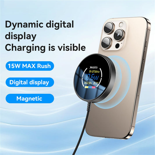 Caricabatterie Wireless Yesido DS28 Display, 15W, 1.67A, Nero