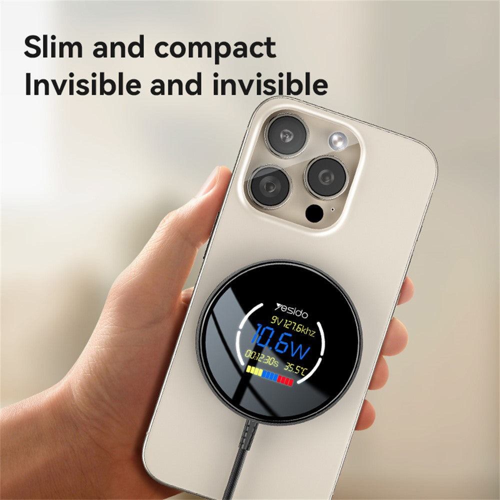 Caricabatterie Wireless Yesido DS28 Display, 15W, 1.67A, Nero