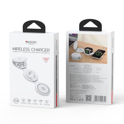 Caricabatterie Wireless Yesido DS29 5in1, 15W, 1.67A, Bianco