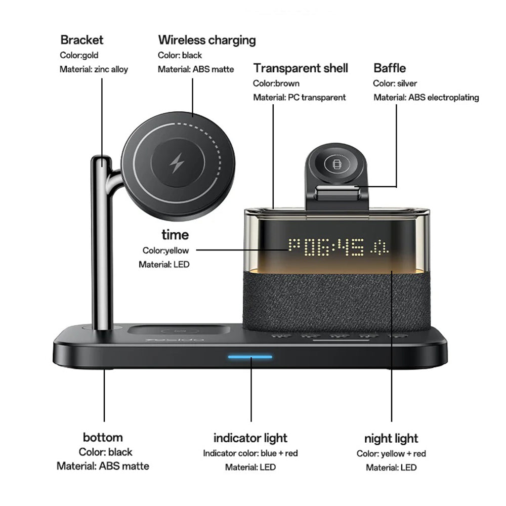 Caricabatterie Wireless Yesido DS37 Display 3in1, 25W, 1.67A, Nero