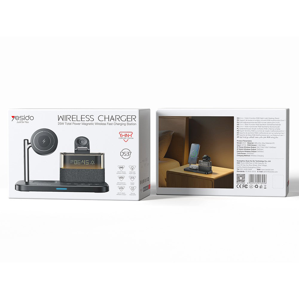 Caricabatterie Wireless Yesido DS37 Display 3in1, 25W, 1.67A, Nero