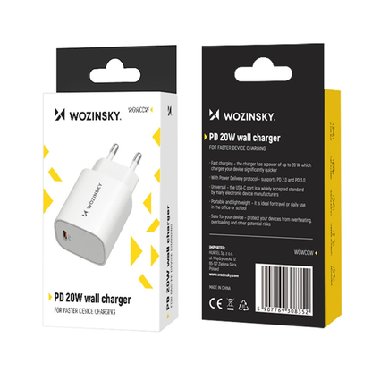 Caricatore da rete WZK WGWCCW, 20W, 3A, 1 x USB-C, Bianco