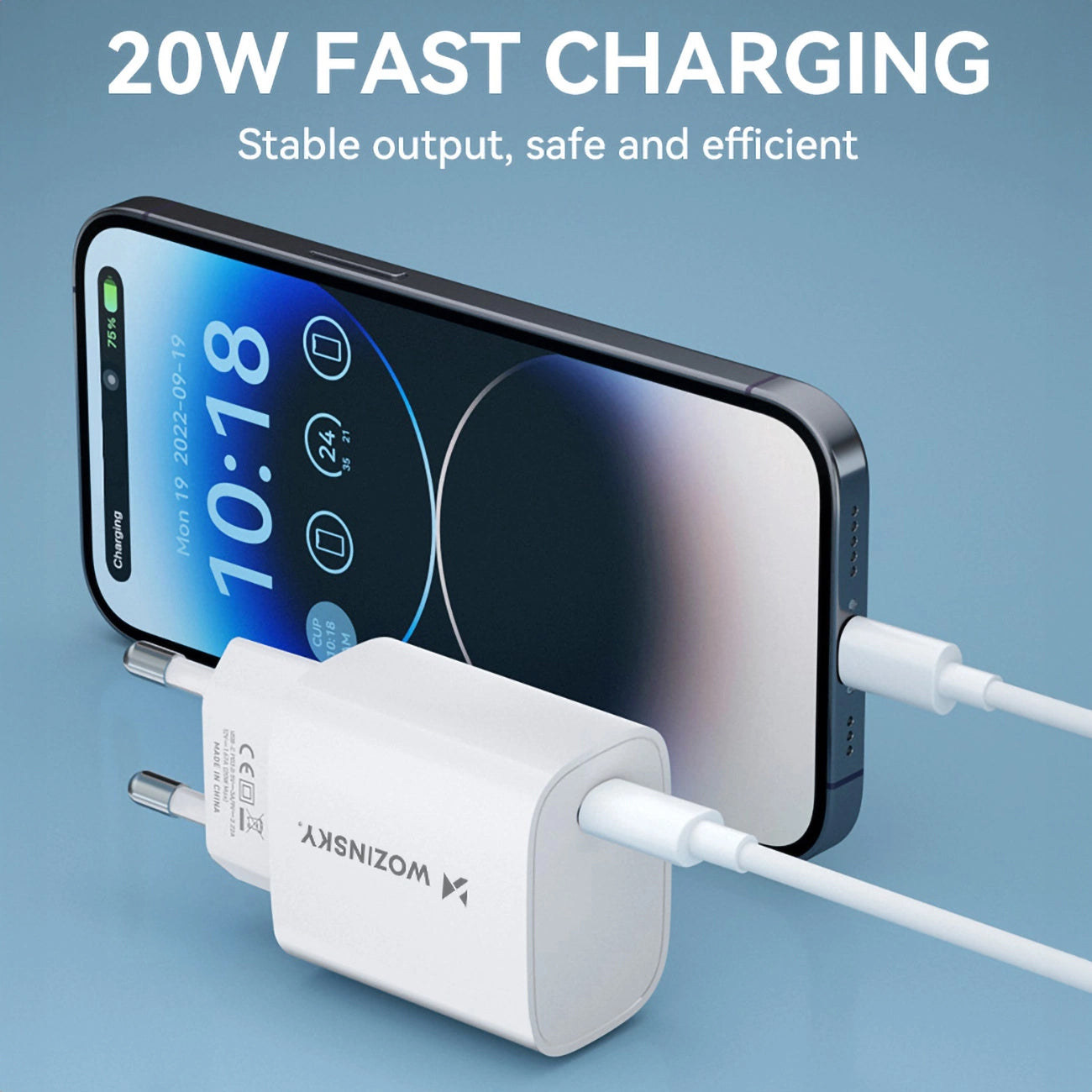 Caricatore da rete WZK WGWCCW, 20W, 3A, 1 x USB-C, Bianco