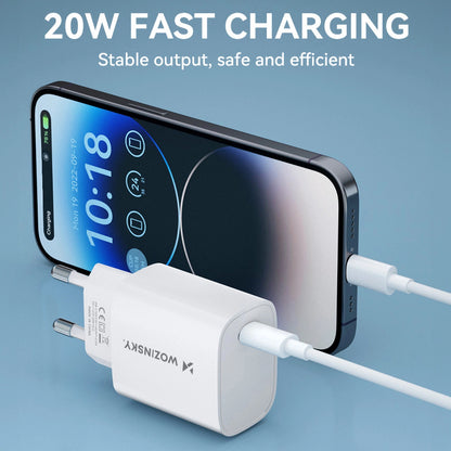 Caricatore da rete WZK WGWCCW, 20W, 3A, 1 x USB-C, Bianco