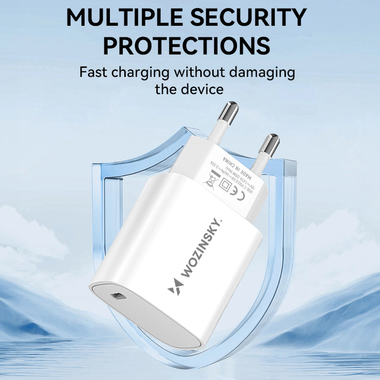 Caricatore da rete WZK WGWCCW, 20W, 3A, 1 x USB-C, Bianco
