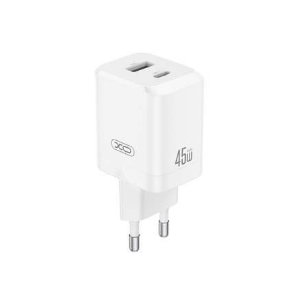 Caricabatterie Rete XO Design CE36, 45W, 3A, 1 x USB-A - 1 x USB-C, Bianco
