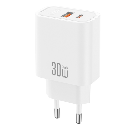 Caricatore da rete XO Design CE42, 30W, 3A, 1 x USB-A - 1 x USB-C, Bianco