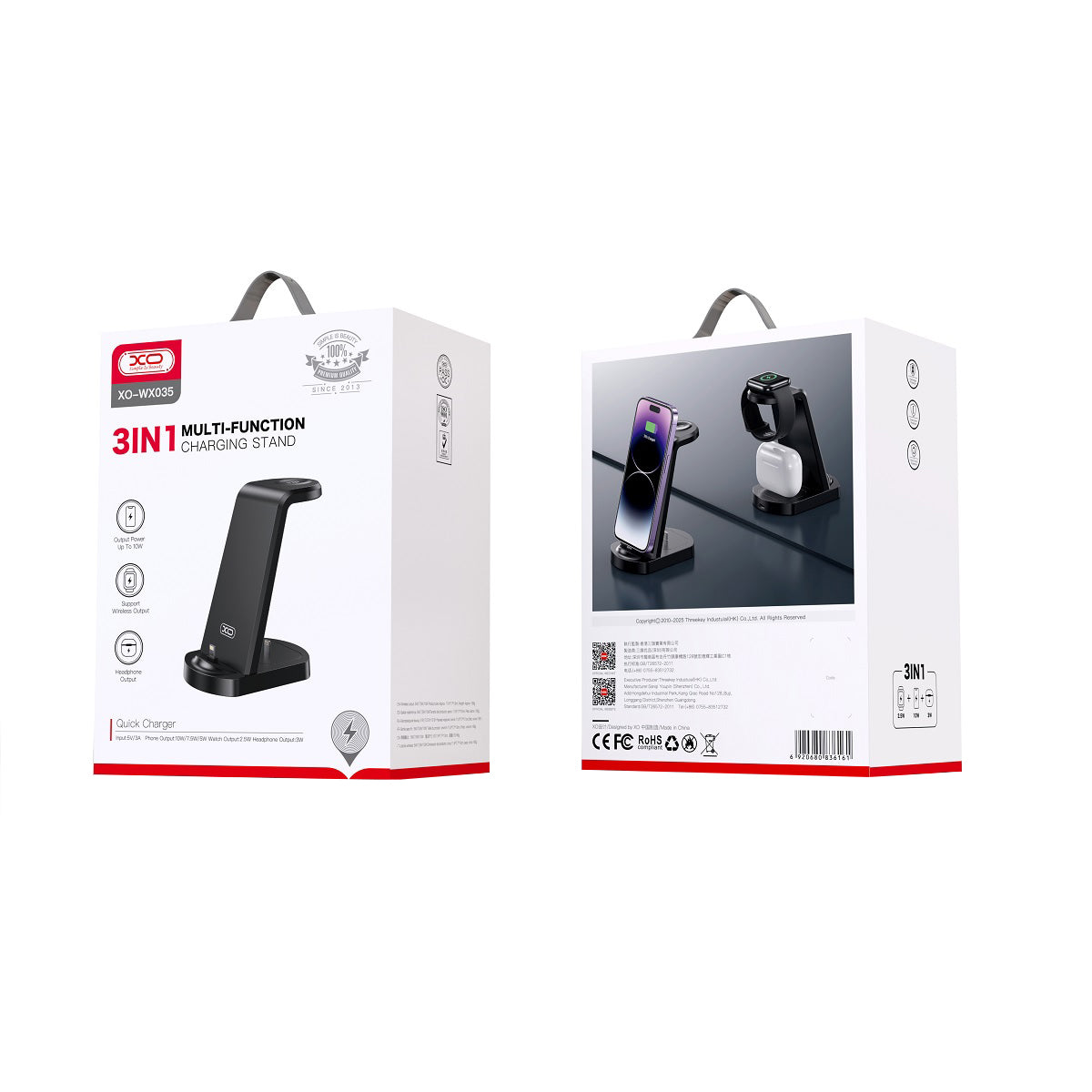 Caricabatterie Rete XO Design WX035 3in1, 15W, 2A, Nero