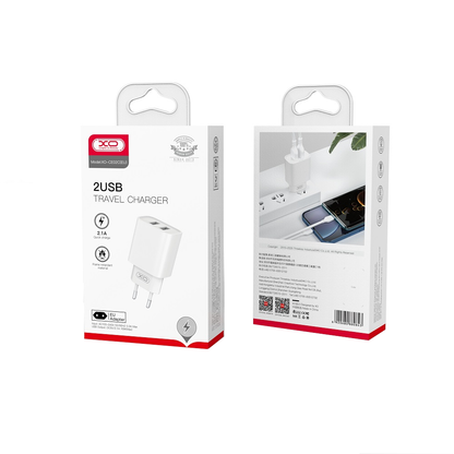 Caricabatterie Retea XO Design CE02C, 10.5W, 2.1A, 2 x USB-A, Bianco