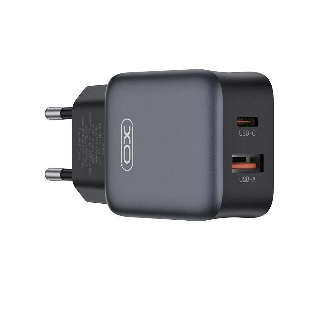 Caricabatterie Rete XO Design L156, 30W, 3A, 1 x USB-A - 1 x USB-C, Nero