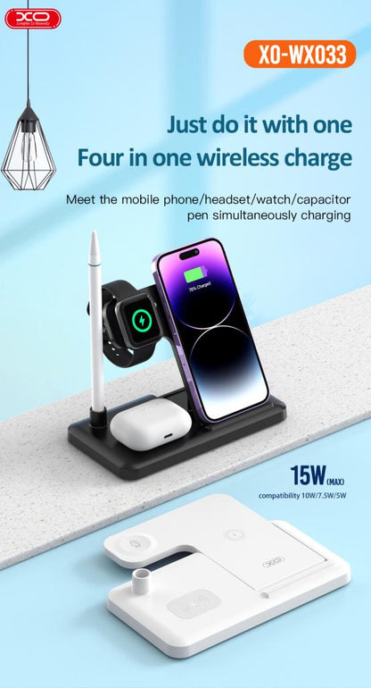 Caricabatterie Rete Wireless XO Design WX033 4in1, 15W, 1.67A, Nero