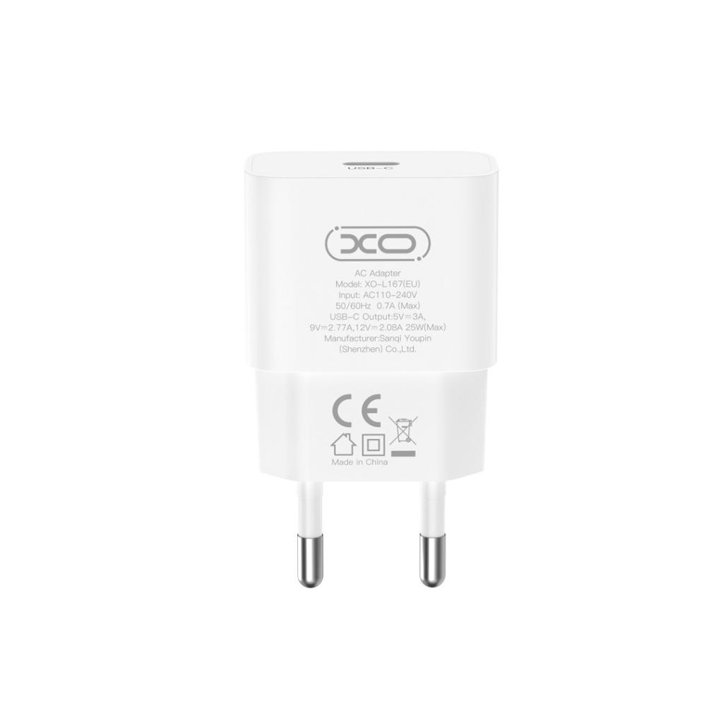 Caricabatterie Rete XO Design L167, 25W, 3A, 1 x USB-C, Bianco