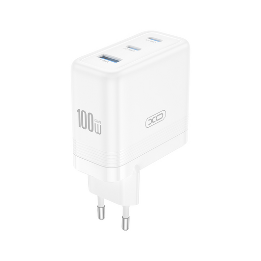 Caricabatterie Rete XO Design CE35, 100W, 5A, 1 x USB-A - 2 x USB-C, Bianco