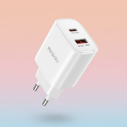 Caricabatterie Rete Yesido YC02E, 20W, 3A, 1 x USB-A - 1 x USB-C, Bianco