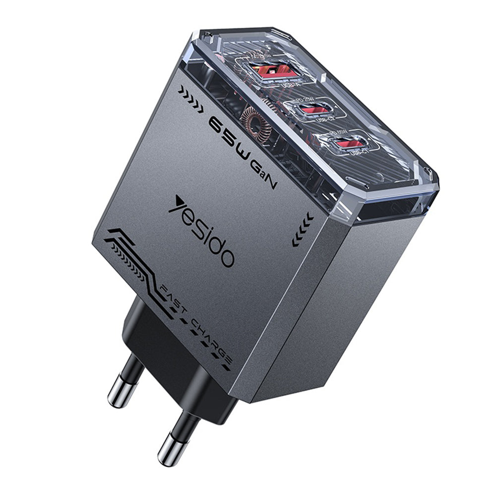 Caricabatterie Rete Yesido YC101, 65W, 3.25A, 1 x USB-A - 2 x USB-C, Nero