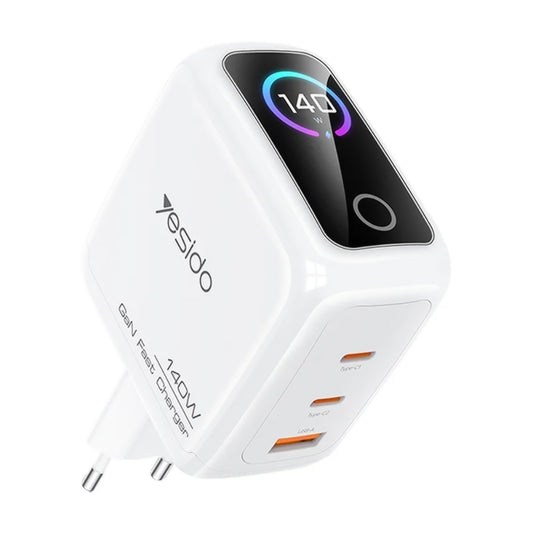 Caricatore da rete Yesido YC114 Display, 140W, 5A, 1 x USB-A - 2 x USB-C, Bianco