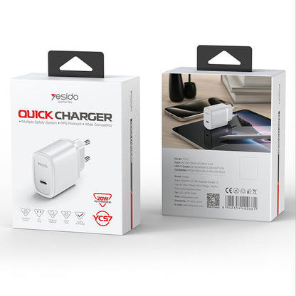 Caricabatterie Rete Yesido YC57, 20W, 3A, 1 x USB-C, Bianco