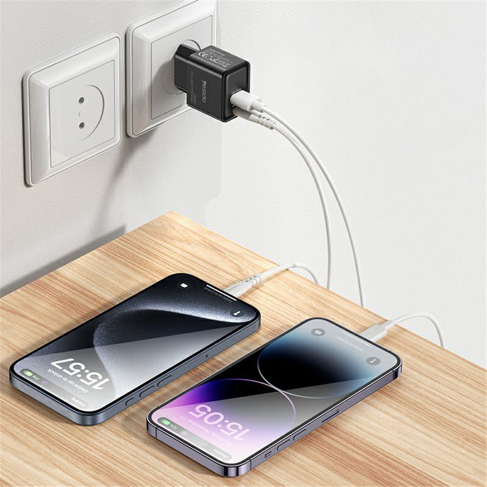 Caricabatterie Rete Yesido YC64, 30W, 3A, 1 x USB-A - 1 x USB-C, Nero