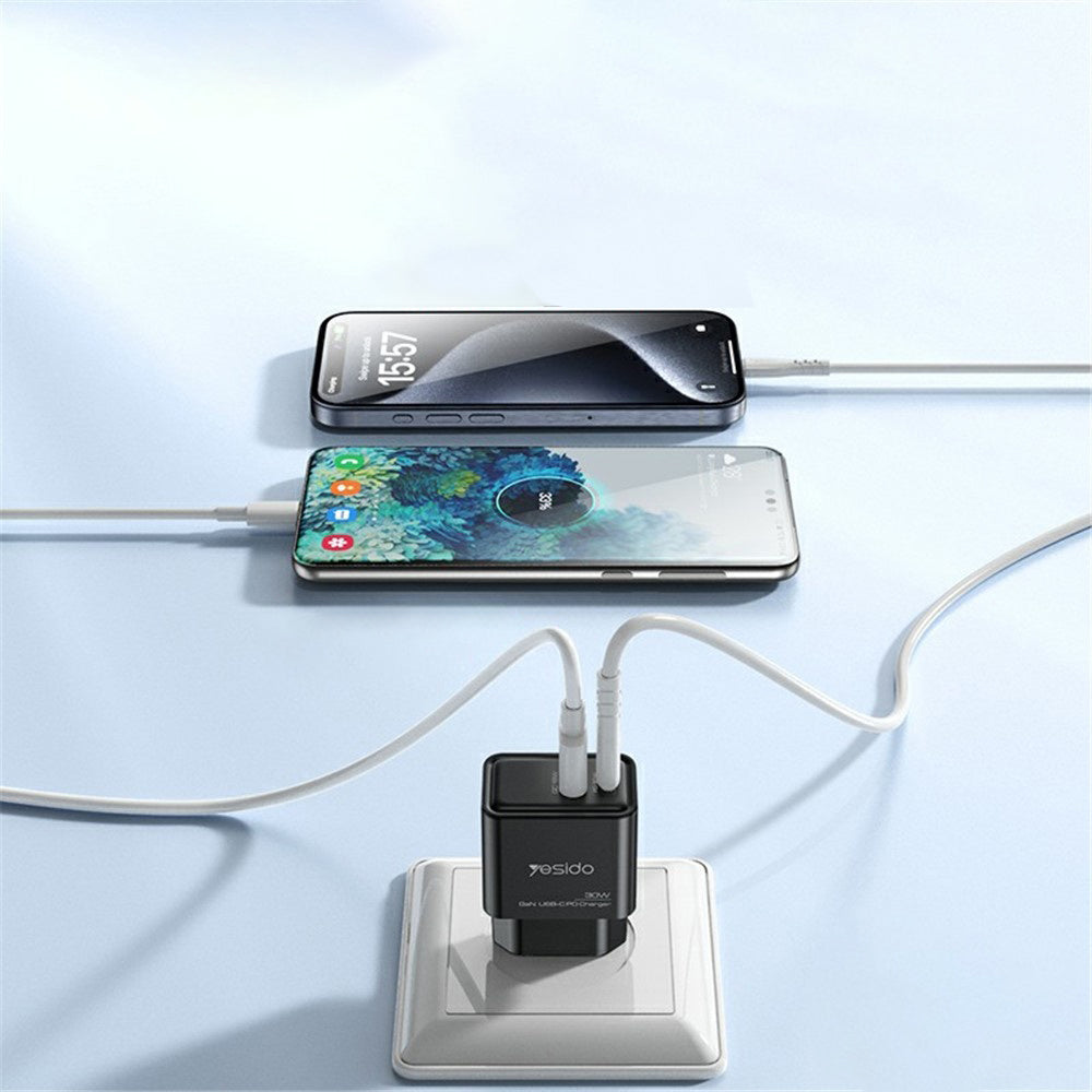 Caricabatterie Rete Yesido YC64, 30W, 3A, 1 x USB-A - 1 x USB-C, Nero