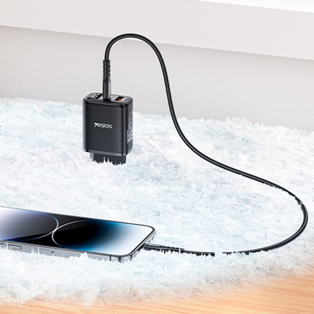 Caricabatterie Rete Yesido YC68, Display 20W, 3A, 1 x USB-A - 1 x USB-C, Nero