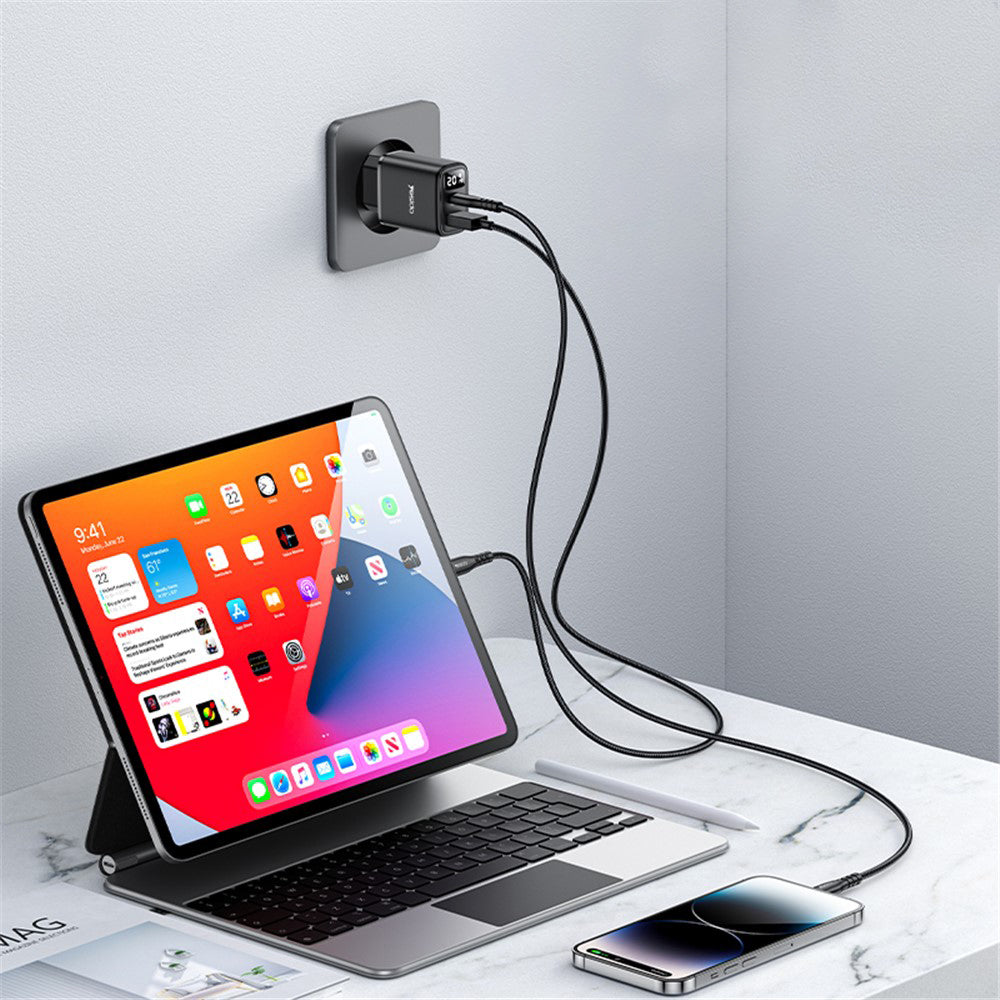 Caricabatterie Rete Yesido YC68, Display 20W, 3A, 1 x USB-A - 1 x USB-C, Nero