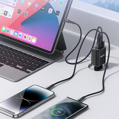 Caricabatterie Rete Yesido YC69 Display, 30W, 3A, 1 x USB-A - 2 x USB-C, Nero