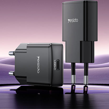 Caricabatterie Rete Yesido YC74, 30W, 3A, 1 x USB-C, Nero