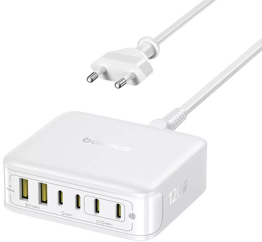 Caricatore Baseus EnerFill FH21, 120W, 3.25A, 2 x USB-A - 4 x USB-C, Bianco E0120T01