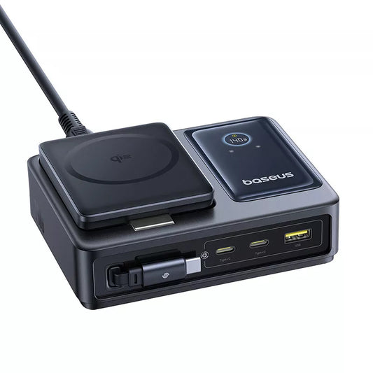 Caricabatterie Stazione Baseus Nomos QI 5in1, 140W, 5A, 1 x USB-A - 2 x USB-C, Nero P10178800123-00