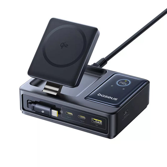 Caricabatterie Stazione Baseus Nomos QI 5in1, 140W, 5A, 1 x USB-A - 2 x USB-C, Nero P10178800123-00