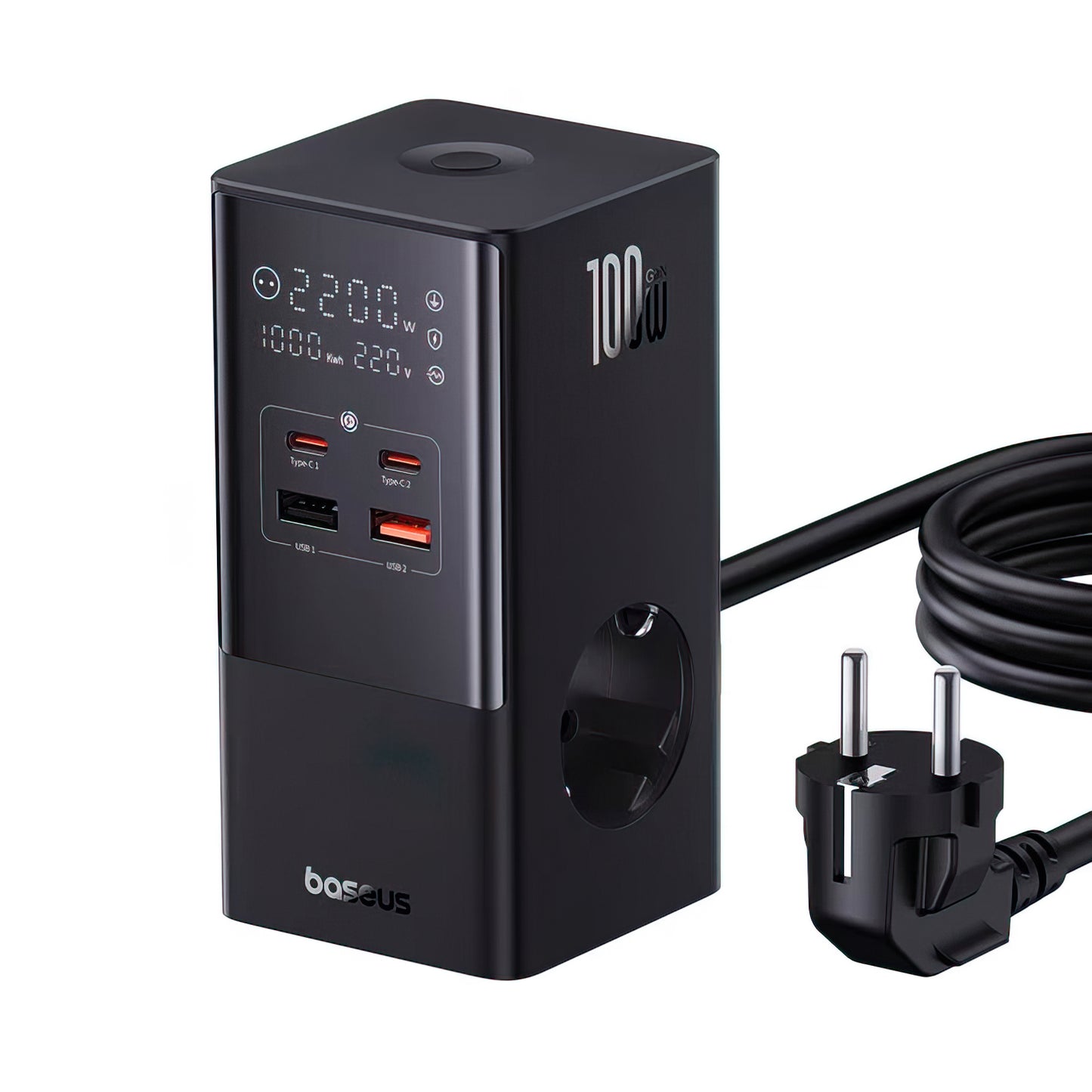 Caricabatterie Stazione Baseus PowerCombo Tower, 100W, 5A, 2 x Schuko - 2 x USB-A - 2 x USB-C, Nero E00023609113-00