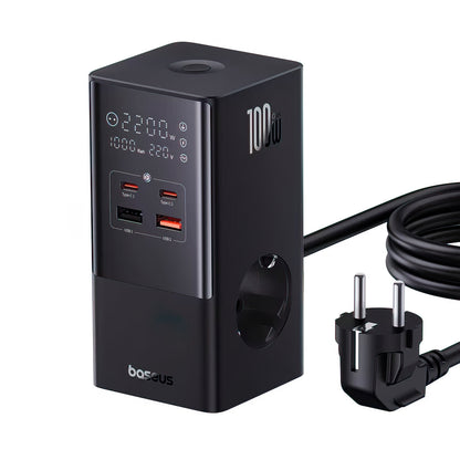 Caricabatterie Stazione Baseus PowerCombo Tower, 100W, 5A, 2 x Schuko - 2 x USB-A - 2 x USB-C, Nero E00023609113-00