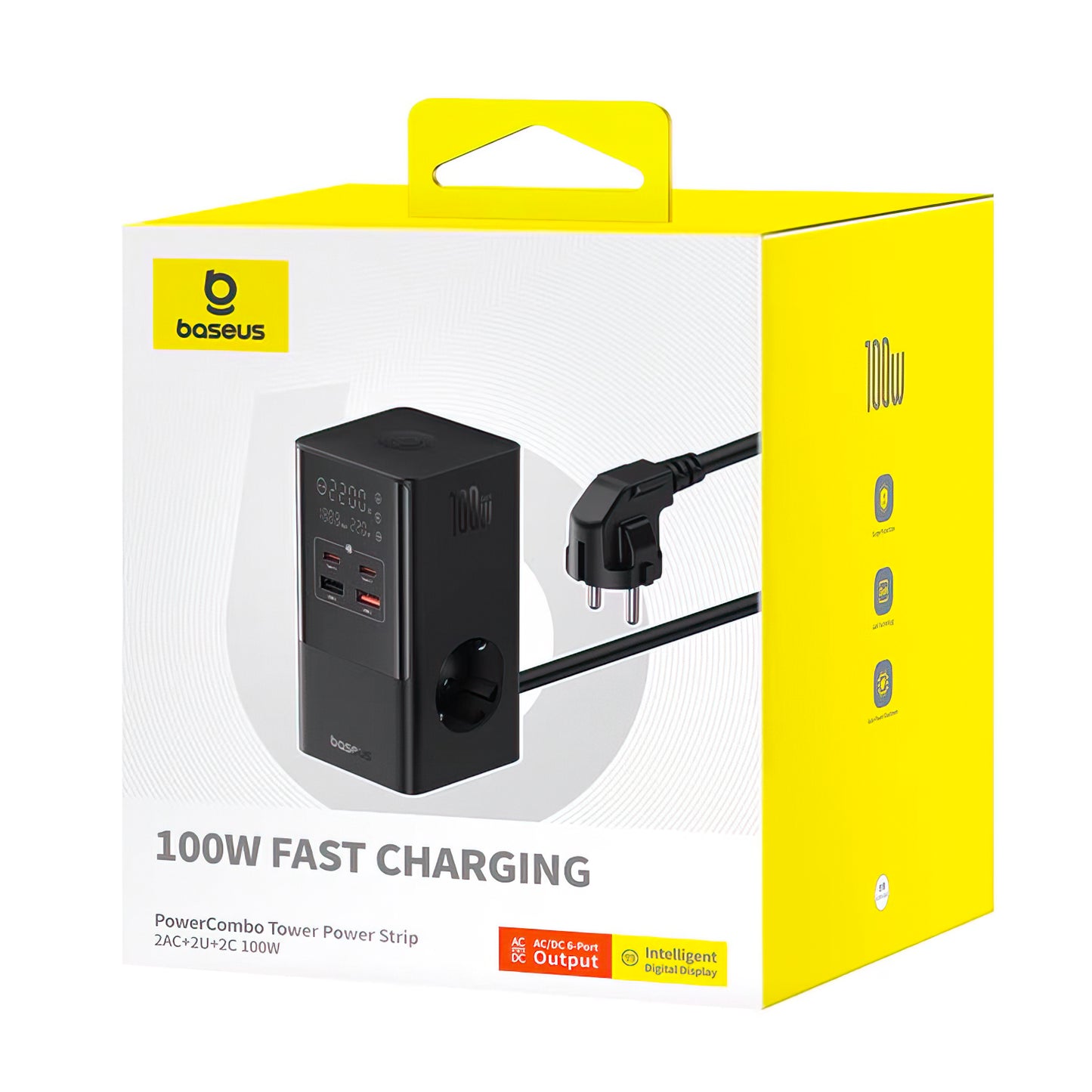 Caricabatterie Stazione Baseus PowerCombo Tower, 100W, 5A, 2 x Schuko - 2 x USB-A - 2 x USB-C, Nero E00023609113-00