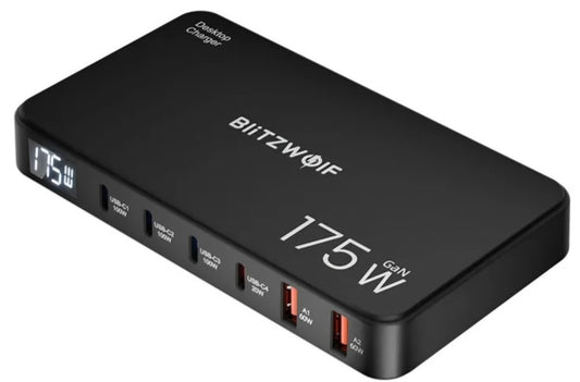 Caricabatterie Stazione BlitzWolf BW-S30, 175W, 5A, 2 x USB-A - 4 x USB-C, Nero