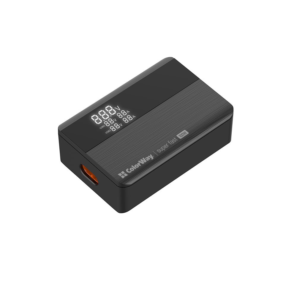 Caricabatterie Stazione ColorWay Display, 100W, 5A, 2 x USB-A - 2 x USB-C, Nero