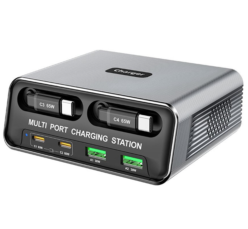 Caricatore Stazione Con Cavo USB-C OEM WLX-60C, 130W, 2 x USB-A - 2 x USB-C, Grigio