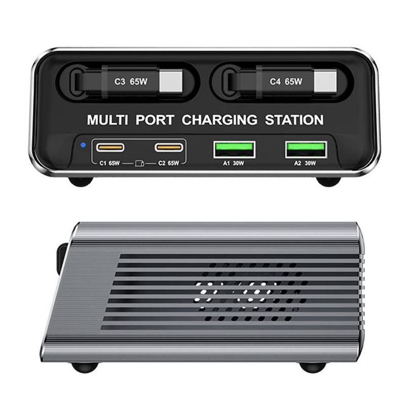 Caricatore Stazione Con Cavo USB-C OEM WLX-60C, 130W, 2 x USB-A - 2 x USB-C, Grigio