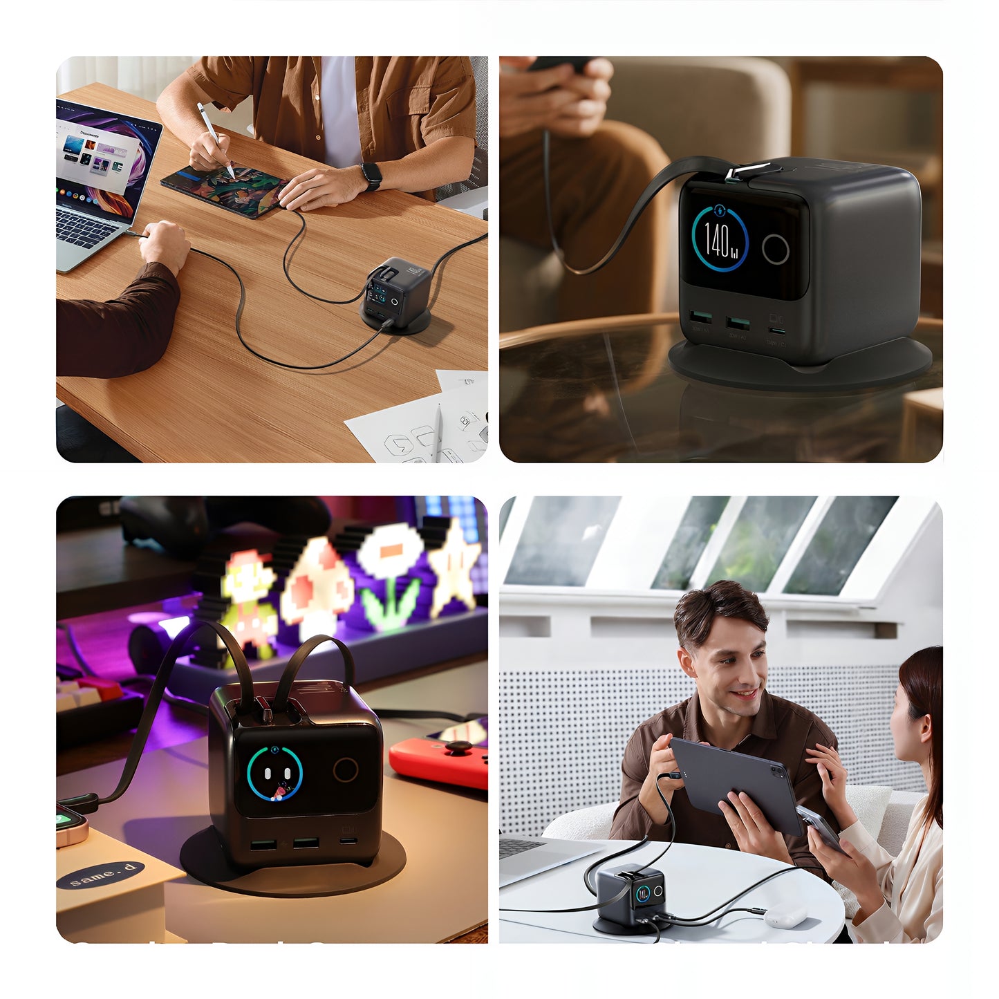 Caricabatterie Stazione Con Cavo USB-C Joyroom Podix JR-TRD01, 140W, 1 x USB-C - 2 x USB-A, Grigio