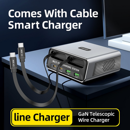 Caricatore Stazione Con Cavo USB-C OEM WLX-60C, 130W, 2 x USB-A - 2 x USB-C, Grigio