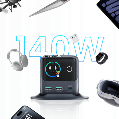 Caricabatterie Stazione Con Cavo USB-C Joyroom Podix JR-TRD01, 140W, 1 x USB-C - 2 x USB-A, Grigio