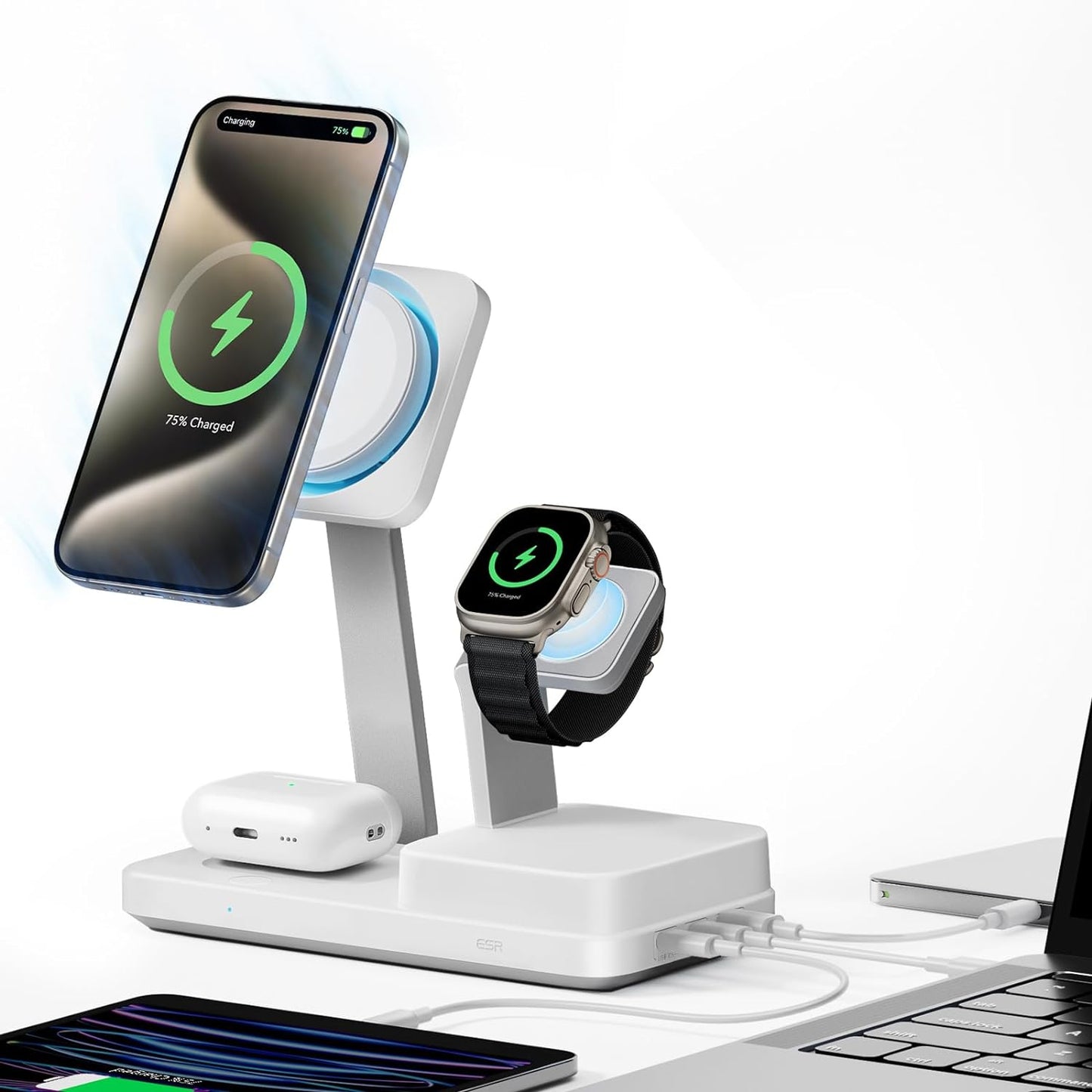 Caricabatterie Stazione ESR CryoBoost QI 6in1, 100W, 2 x USB-A - 1 x USB-C, Bianco