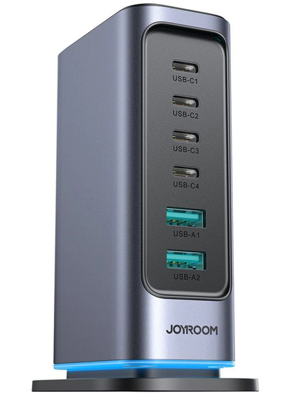 Caricatore Stazione Joyroom JR-TCM02 UK, 65W, 3.25A, 2 x USB-A - 4 x USB-C, Grigio