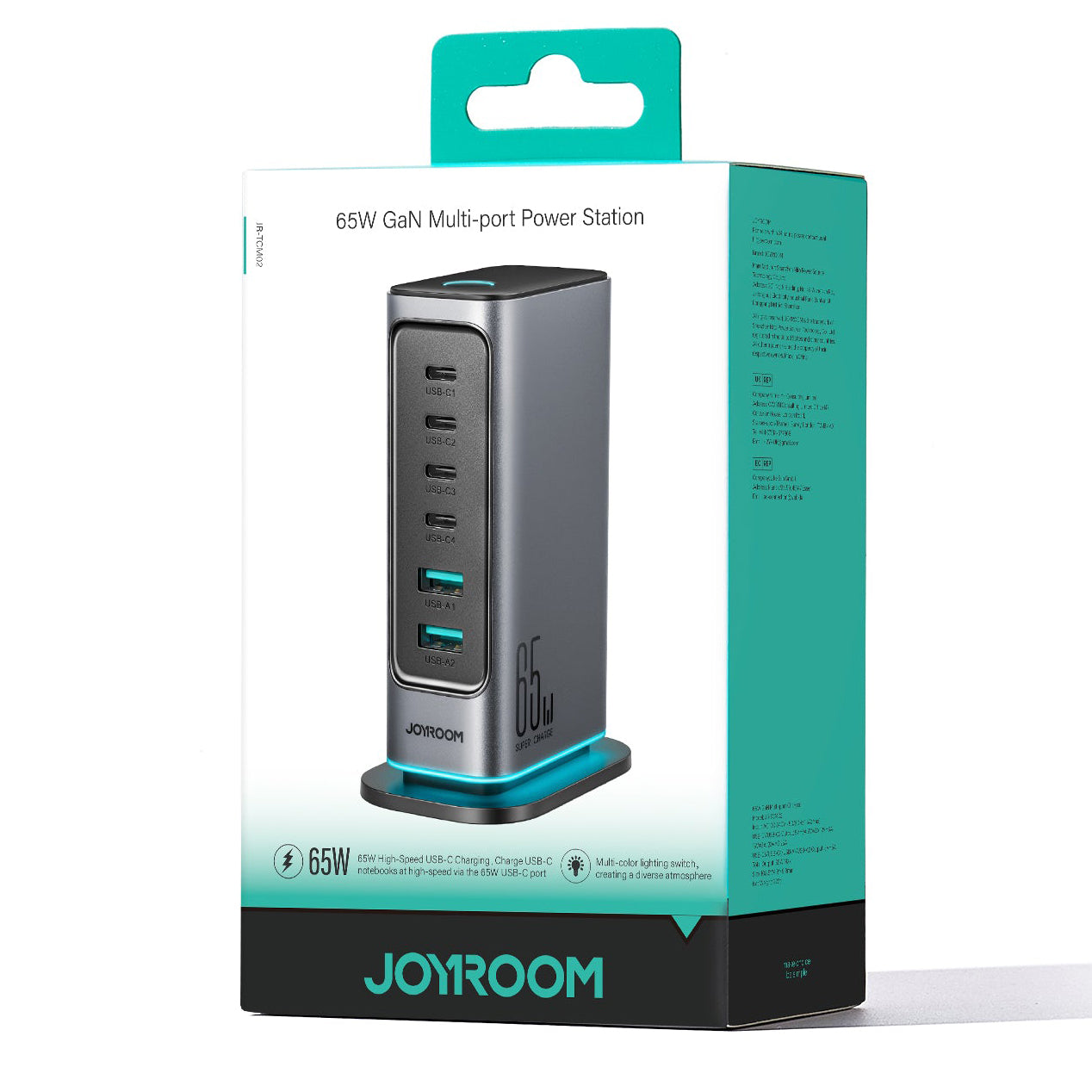 Caricabatterie Stazione Joyroom JR-TCM02, 65W, 3.25A, 2 x USB-A - 4 x USB-C, Grigio