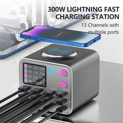 Caricabatterie Stazione MaAnt DianBa No.2 QI, 300W, 3A, 3 x USB-C - 9 x USB-A, Grigio