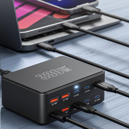 Caricatore Stazione OEM HW66, 330W, 5A, 4 x USB-A - 6 x USB-C, Nero
