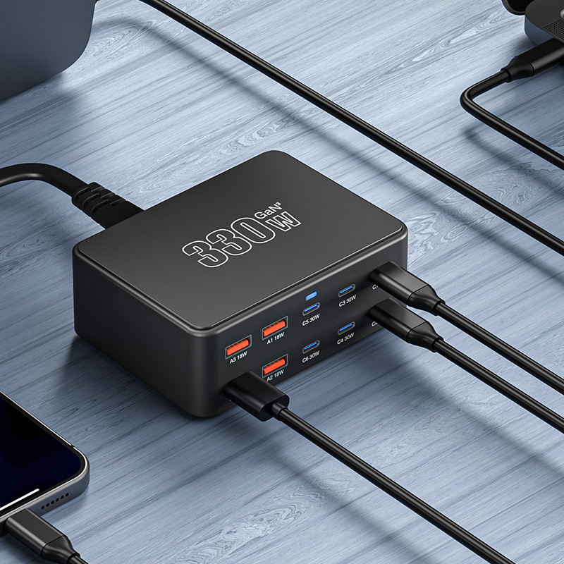 Caricatore Stazione OEM HW66, 330W, 5A, 4 x USB-A - 6 x USB-C, Nero