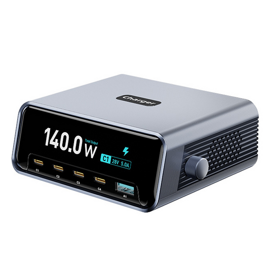 Caricatore Stazione OEM WLX-60G, 140W, 5A, 1 x USB-A - 4 x USB-C, Grigio