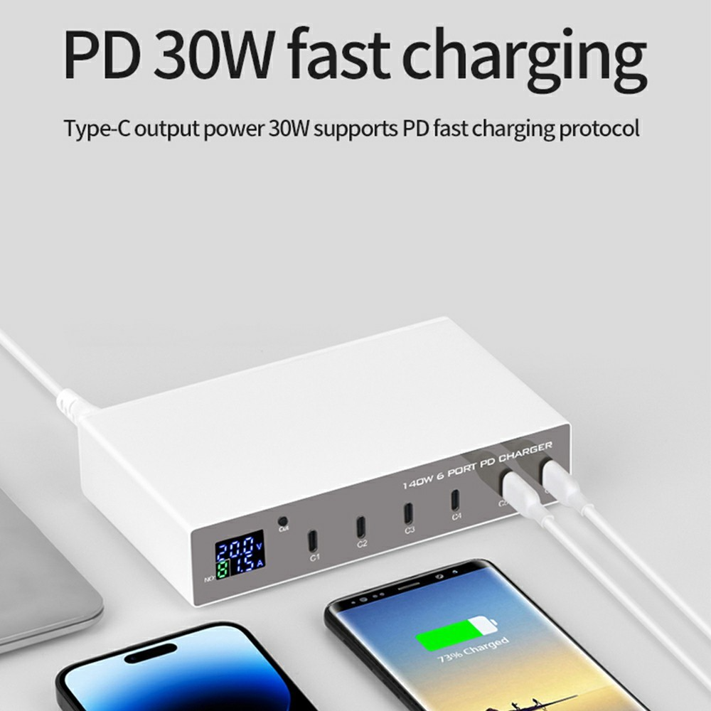 Caricatore Stazione OEM WLX-X6P, 140W, 3A, 6 x USB-C, Argento